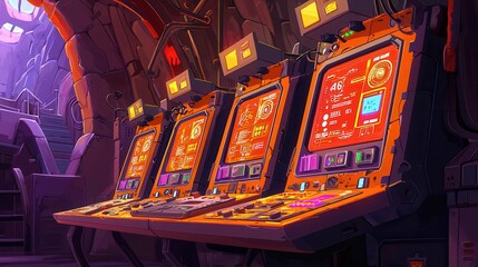 Poster - Futuristic control panel displays in a vibrant sci-fi environment.