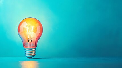 Business Creativity Innovation Inspiration Idea Imagination Future Colorful light bulb glowing on blue background.