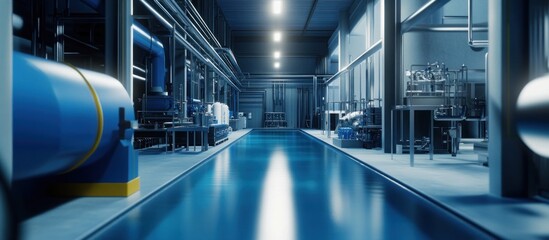 Sticker - Industrial facility interior with machinery and reflective floor. (1)