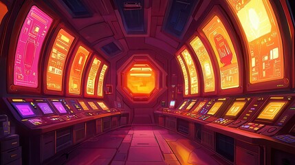 Poster - Futuristic control room with glowing panels and screens.