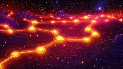 Poster - A vibrant sci-fi landscape featuring glowing pathways and stars in the background.