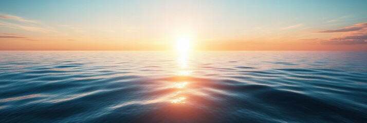 Poster - Vibrant sunrise over calm ocean waters with gentle waves reflecting warm colors. Generative AI