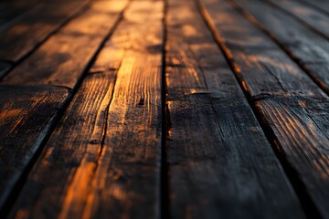 Wall Mural - Warm Sunset Reflection on Wooden Floorboards - Rustic Textures for Design