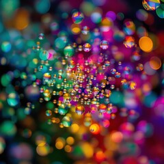 Aufkleber - a vibrant, abstract composition featuring a multitude of colorful, circular light spots scattered across a dark background, creating a bokeh effect.