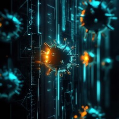 Fototapete - Strong glowing wall effectively deflects viruses in a high tech environment with advanced protective features. Generative AI