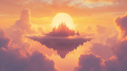 Wall Mural - clouds surround fantasy castle