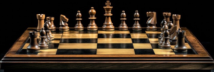 Aufkleber - Chessboard displaying intricately designed wooden pieces ready for a strategic match in a classic setting. Generative AI