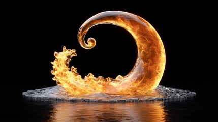 Wall Mural - Swirling fire on water; dark background; abstract