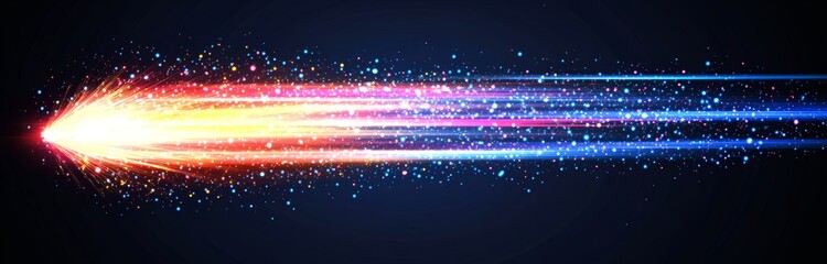 Wall Mural - In outer space, a high-speed meteor streaks by with a realistic 3D modern illustration, featuring a falling asteroid and comet with fire and dust behind it, and casting a light trail. Enchanting
