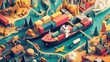 © MAGNIFIER - A colorful infographic-style depiction of global trade with ships, planes, and trucks, freight ecosystem concept .