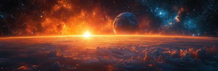 Wall Mural - cosmic view of earth with galaxies comets meteors and planets including saturn and jupiter in a surr