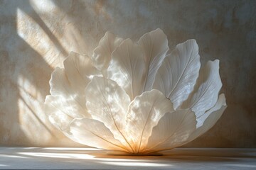 Aufkleber - Botanical Leaf Sculpture in Pastel Tones Sunlit Minimalist Interior Decor Aesthetic