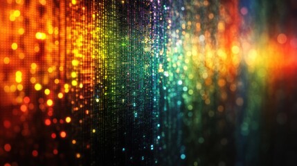 Colorful Code on Digital Screen Close-Up Abstract Art with Dramatic Backlighting and Blurred Foreground