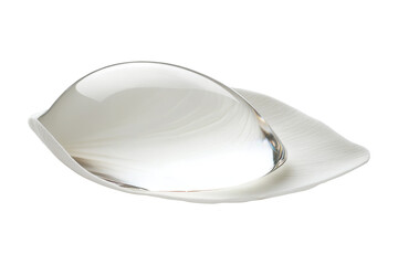 Fototapete - Crystal clear drop of water in white petal png. Drop and petal on an isolated background. Generated with AI.