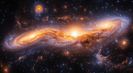 Wall Mural - starry night sky with galaxies and ethereal light - cosmic surrealism panorama of the universe