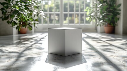 Poster - Minimalist White Cube Gift Box in Light Gray Environment 3D Mock-Up