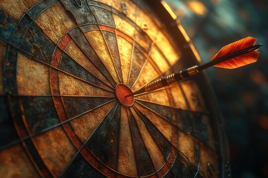 Red Arrow Hitting Dartboard Target for Business Success and Accuracy in Competition