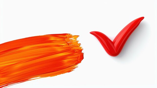 A bold, stylish check mark rendered in brush strokes against a clean white backdrop, perfect for design inspiration.