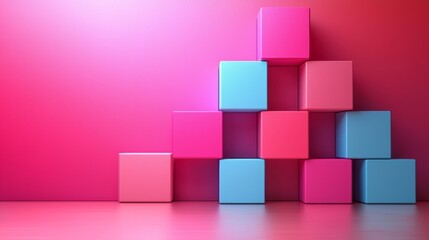 Wall Mural - Colorful Stacked Cubes in Pink Light