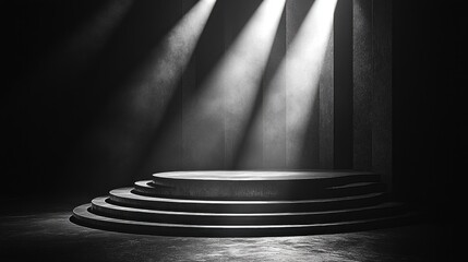 Poster - Minimalist Dark Stage Design with Spotlight for Podium Showcase Geometric Stone Background