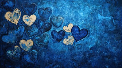 Canvas Print - Abstract Blue And Gold Hearts Painted Artwork