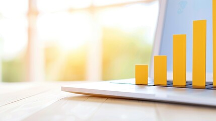 Poster - Laptop with Ascending Yellow Bar Graph Showing Growth and Success.