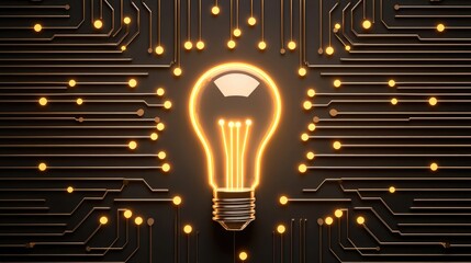 Poster - Illuminated Light Bulb on Circuit Board.