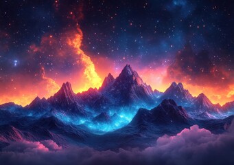 Wall Mural - vibrant cosmic landscape with nebulas and stars in a surreal universe
