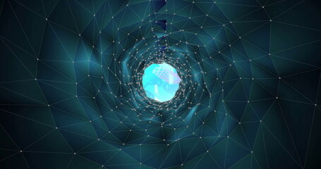 Aufkleber - Image of dark tunnel with network of connections to moving coloured lights