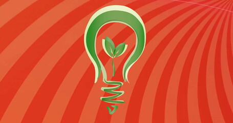 Poster - image of lightbulb with plant icon over red background