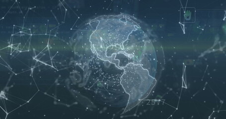 Poster - Image of network of connections over globe and ecology icons