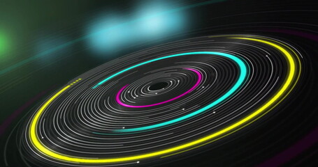 Poster - Image of glowing circles of light spinning on dark background