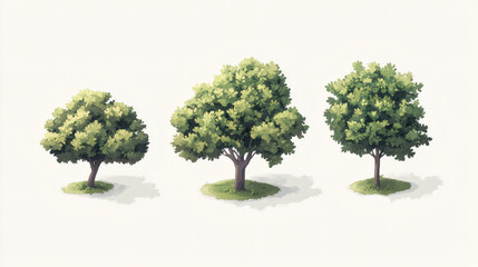 Set of isometric trees in various styles and perspectives
