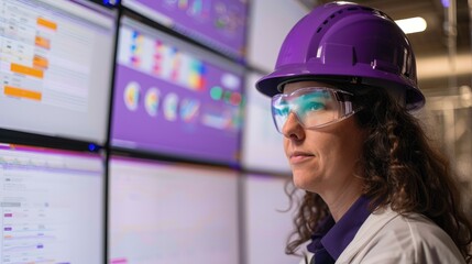 Poster - Female Engineer Monitoring Data on Multiple Screens