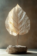 Poster - Leaf Shaped Decor Minimalist Still Life Vintage Texture Soft Background Scandinavian Design