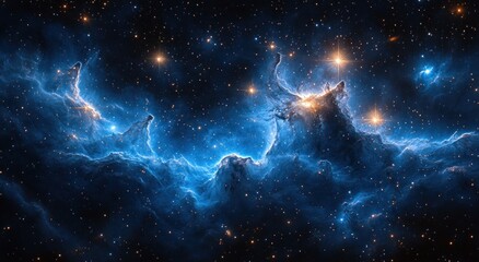 Wall Mural - cosmic deep space scene with stars and nebulas in vibrant blue colors