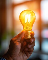 Poster - Hand Holding a Glowing Light Bulb.