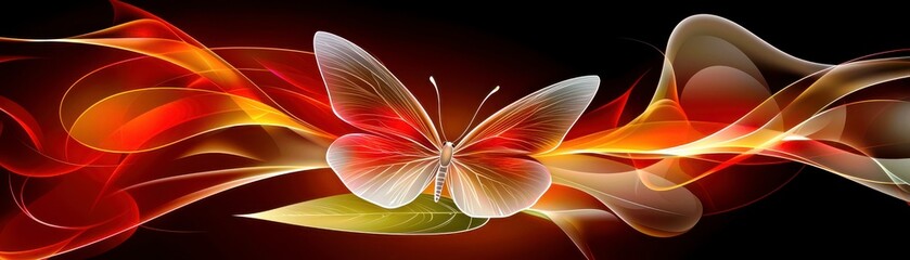 Poster - Stunning Abstract Butterfly with Vibrant Flames and Smooth Curves Against a Dark Background for Artistic and Nature-Themed Designs