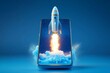 © Umnat - A dynamic rocket launching from a mobile device screen.
