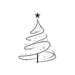 create a simple christmas tree lineart with one continuous line showing a sparkling tree with star on top with black line and white background