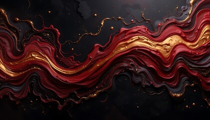 Aufkleber - Abstract Swirling Red Gold and Black Paint