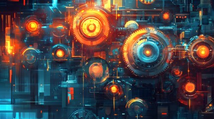 Fototapete - Abstract Futuristic Technological Gears and Circuits Design