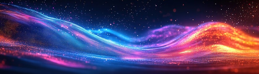Poster - Dynamic light waves creating a vivid abstract landscape digital art nighttime colorful futuristic