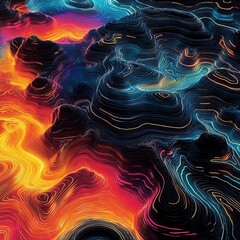 Poster - Exploring vibrant abstract patterns digital art colorful waves modern technology aerial view artistic vision
