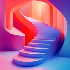 Poster - Vibrant spiral staircase design modern architecture abstract art indoor environment creative viewpoint