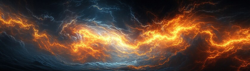 Poster - Dynamic lightning storm over ocean waves abstract art dramatic environment aerial perspective energy concept