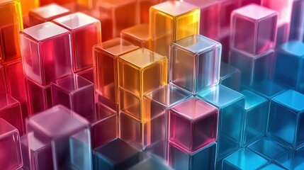 Poster - Colorful transparent blocks creating dynamic patterns abstract environment digital art vibrant viewpoint modern concept