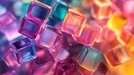 Poster - Colorful transparent cubes abstract art digital illustration vibrant environment close-up view visual concepts