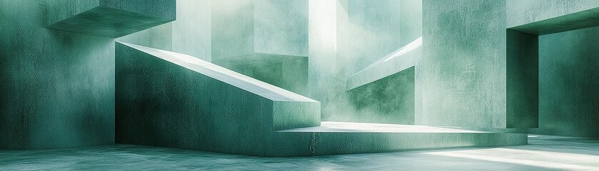 Poster - Abstract concrete structures modern art gallery digital rendering minimalist environment aerial view futuristic design