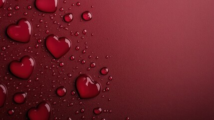 Wall Mural - Romantic red hearts with droplets on textured background